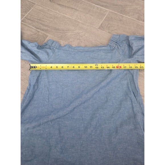 Free People Off The Shoulder Denim Chambray Long Sleeve Top Linen Cotton Small - Picture 5 of 8